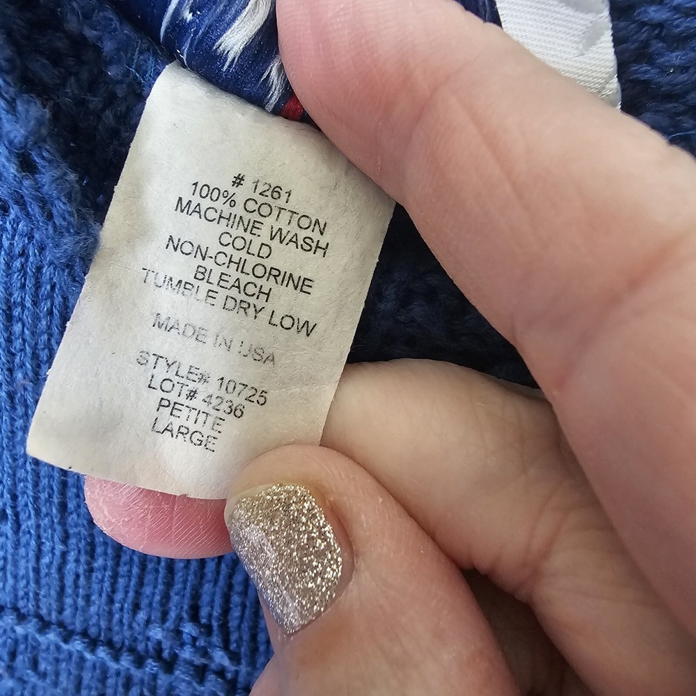 Bedford Fair Blue Textured Cotton Mock Neck Sweater Petite Large USA - Picture 8 of 8